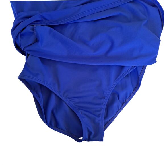 Jantzen One Shoulder Swim Dress Swimsuit Cobalt Blue Goddess One-piece Coverup - Picture 8 of 8